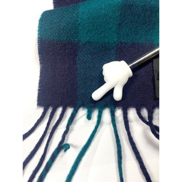 100% Cashmere Plaid Check Pattern Scarf Made in Germany Blue Green Winter Cozy - Picture 7 of 7